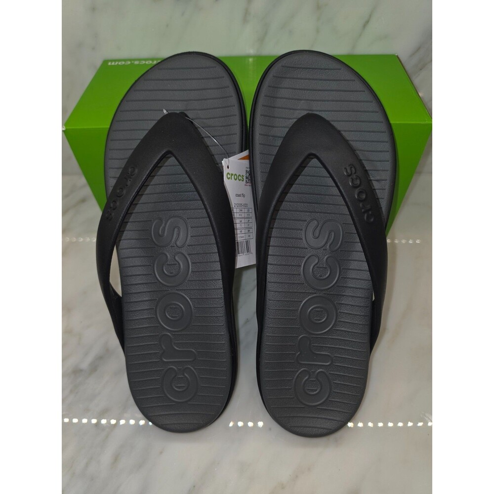 Crocs Coast Flip Men’s 13 Black Slate Grey 212035 0DD New With Box Tags